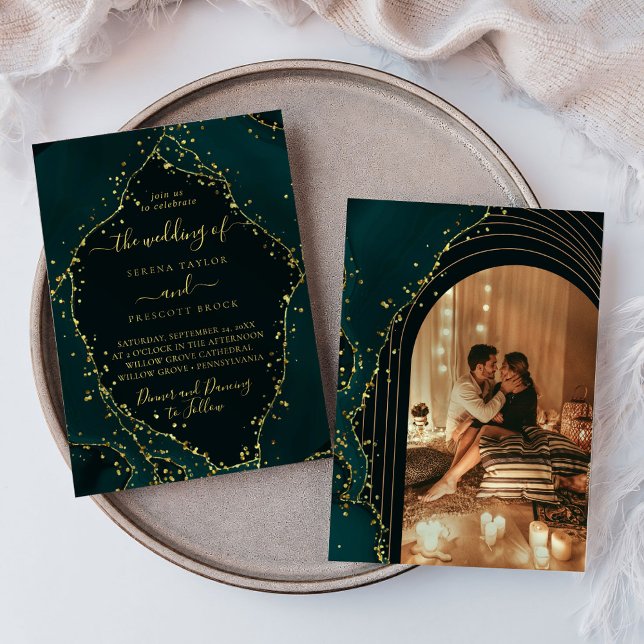 Convites Casamento de Caligrafia Mínima Moderna Emerald Ver (Criador carregado)