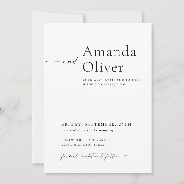 Convites Casamento de Caligrafia Minimalista Elegante (Frente)