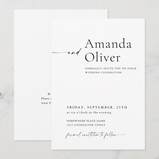 Convites Casamento de Caligrafia Minimalista Elegante (Frente/Verso)