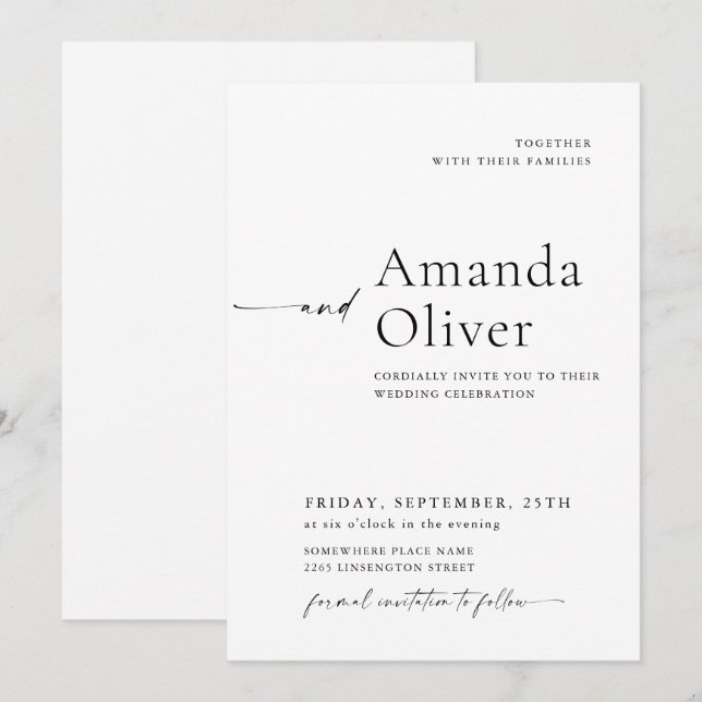 Convites Casamento de Caligrafia Minimalista Elegante (Frente/Verso)