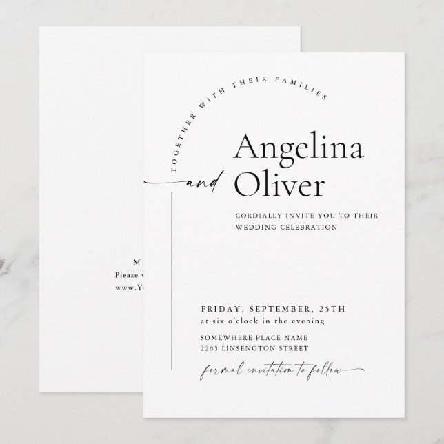 Convites Casamento de Caligrafia Minimalista Elegante (Frente/Verso)