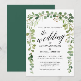 Convites Casamento de Caligrafia Moderna Botânica de Aquare