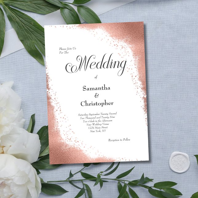 Convites Casamento de Caligrafia Moderna com Brilho em Rosa (Rose Gold Glitter Border Modern Calligraphy Wedding Invitation)