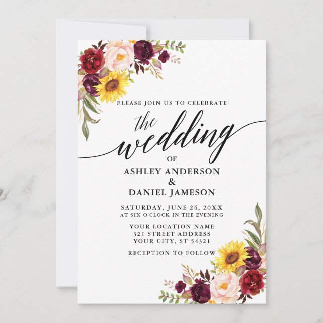 Convites Casamento de Caligrafia Moderna Floral Mistura por (Frente)