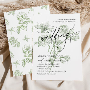 Convites Casamento de Caligrafia Moderna Floral Sage Green