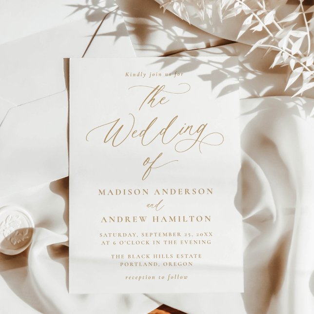 Convites Casamento de Caligrafia Moderna Minimalista a Ouro (Criador carregado)
