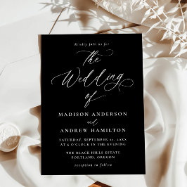 Convites Casamento de Caligrafia Moderna Minimalista Preto 