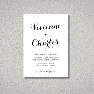 Convites Casamento de Caligrafia Moderna Minimalista Preto
