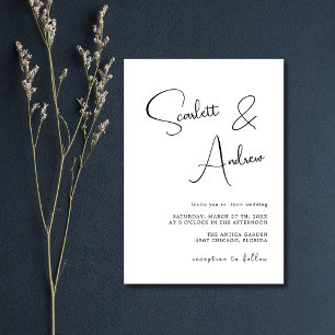 Convites Casamento de Caligrafia Moderna Minimalista Preto