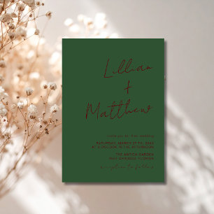 Convites Casamento de Caligrafia Moderna Minimalista Verde
