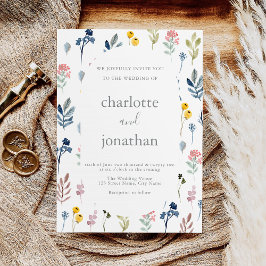 Convites Casamento de Caligrafia Moderna Rustic Wildflower