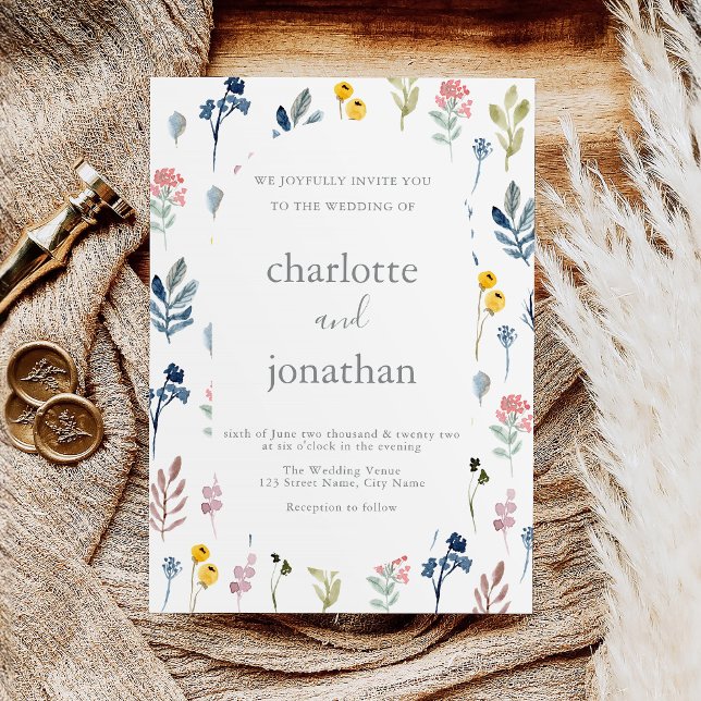 Convites Casamento de Caligrafia Moderna Rustic Wildflower (Criador carregado)