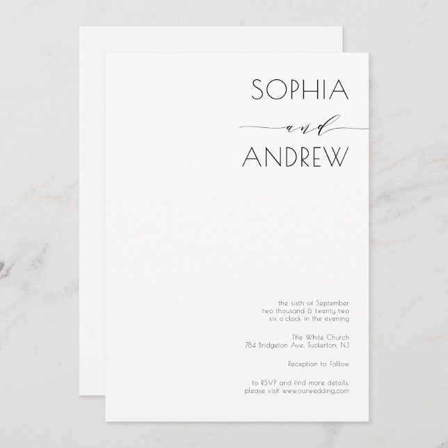 Convites Casamento de Caligrafia Moderna Simples (Frente/Verso)