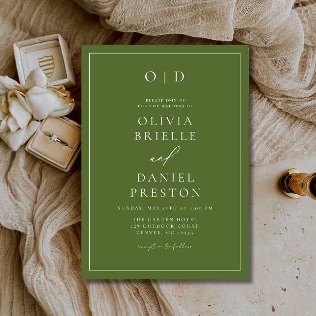 Convites Casamento de Caligrafia Moderna Verde-Olival Minim (Criador carregado)