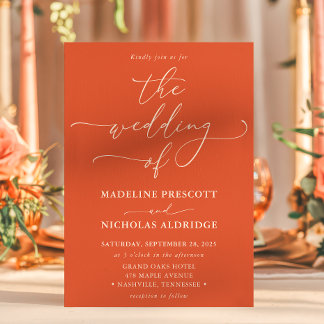 Convites Casamento de Caligrafia Moderno Orange Verona Suns