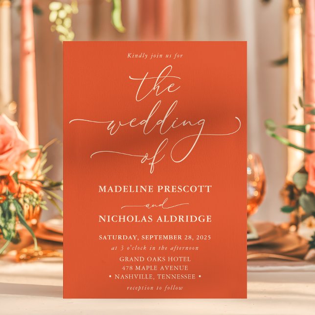 Convites Casamento de Caligrafia Moderno Orange Verona Suns (Criador carregado)
