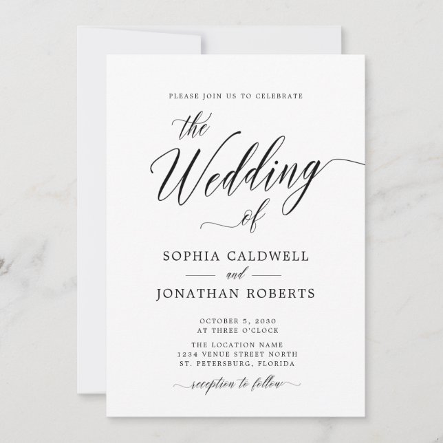 Convites Casamento de Caligrafia Preta RSVP de RSVP de Códi (Frente)