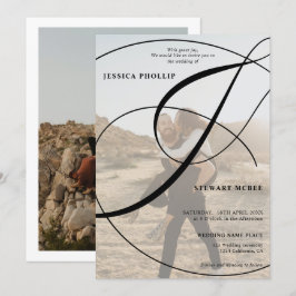 Convites Casamento de caligrafia preto 2 fotográfica