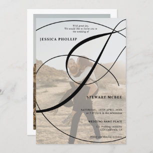 Convites Casamento de caligrafia preto 2 fotográfica