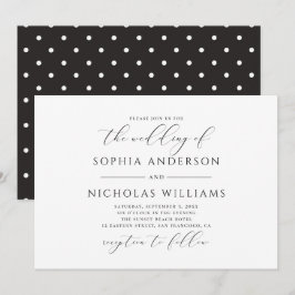 Convites Casamento de caligrafia preto e branco. Pontos pol