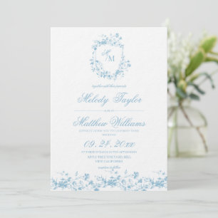 Convites Casamento de Caligrafia Real com Crista Floral Azu