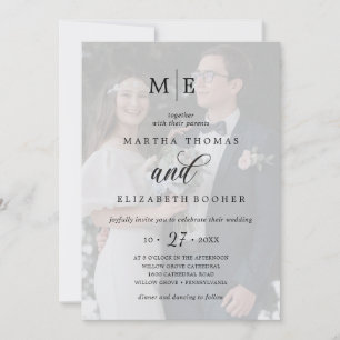 Convites Casamento de Caligrafia Romântica com Sobreposiç