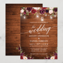 Casamento de Caligrafia Rustic Burgundy Jar Lights