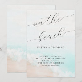 Convites Casamento de Caligrafia Tropical Beach Wave Waterc