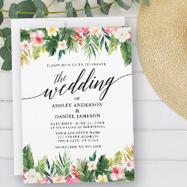 Convites Casamento de Caligrafia Tropical Watercolor