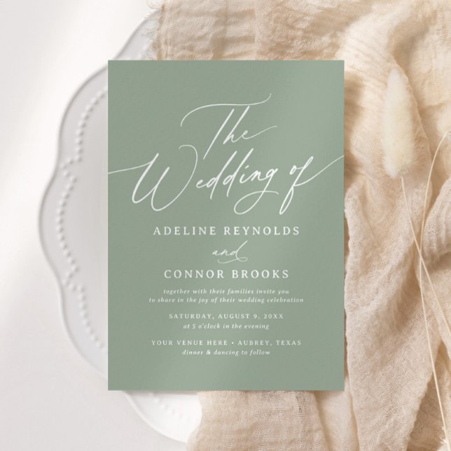 Convites Casamento de Caligrafia Verde Elegante Sage (Criador carregado)