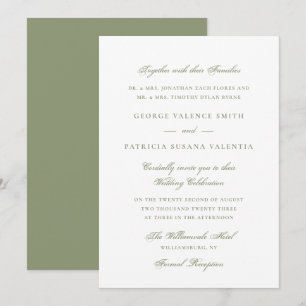 Convites Casamento de Caligrafia Verde Musgo Elegante