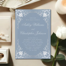 Casamento de Caligrafia Vintage Dusty Blue Faux Si