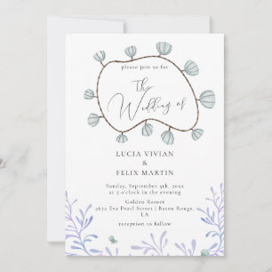 Convites Casamento de Calliografia em Seashell e Seaweed Be