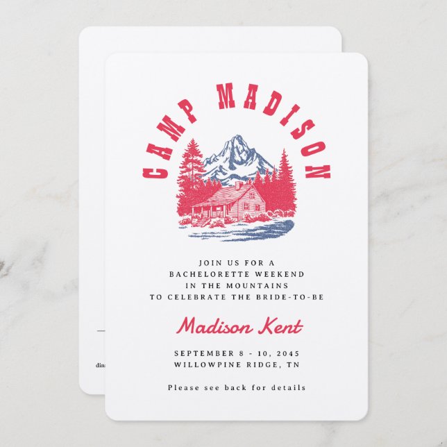 Convites Casamento de Camp Bachelorette Bold Retro Mountain (Frente/Verso)