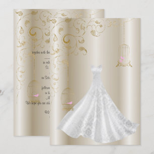 Convites Casamento de Campanha Bronze Vestido Birdcage Mode