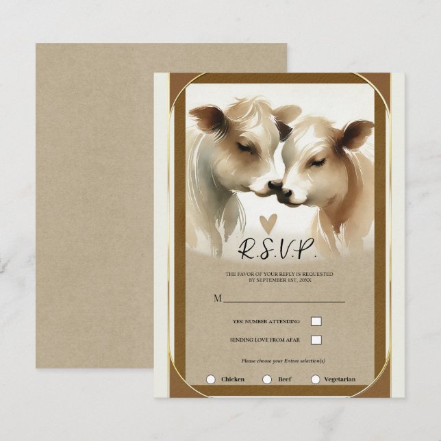 Convites Casamento de Campo Amor Vaca Marrom Creme RSVP (Frente/Verso)