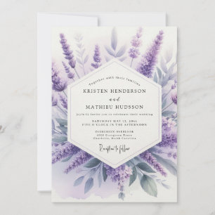 Convites Casamento de Campo com Aquarela de Lavanda
