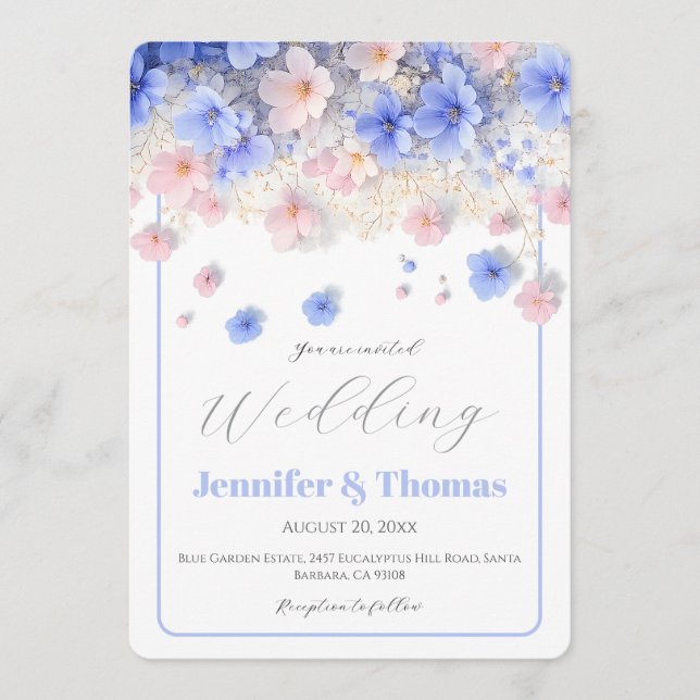 Convites Casamento de Campo com Flores Silvestres Pastel Ro (Frente)