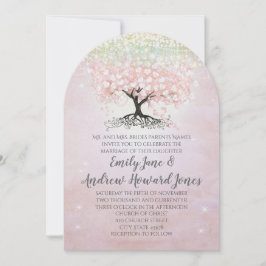 Convites Casamento de Campo de Folha de Coração Rosa-Blush