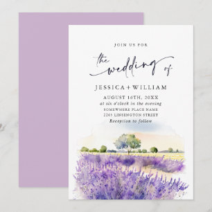 Convites Casamento de Campo de Lavanda Roxo de Aquarela