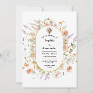 Convites Casamento de campo floral com o ouro de Cute