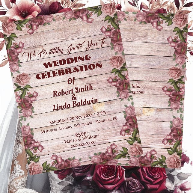 Convites Casamento de Campo Floral de Rosas Rustic Woodland (Rustic Woodland Roses Floral Country Wedding Invitation)
