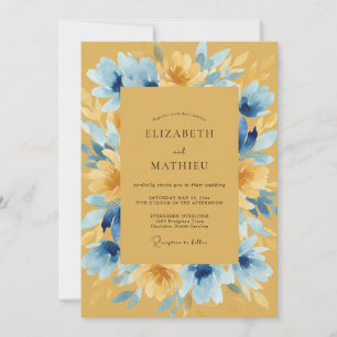 Convites Casamento de Campo Mostarda Azul Flor Silvestre