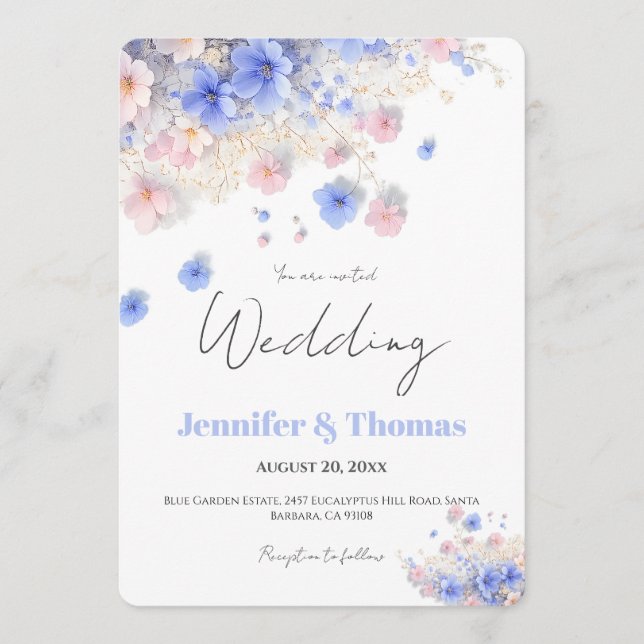 Convites Casamento de Campo Pastel Romântico com Flores Sil (Frente)