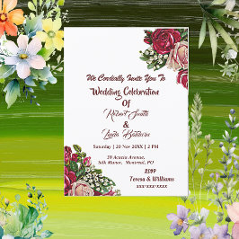 Convites Casamento de Campo Rosas Vermelho Blush Burgundy