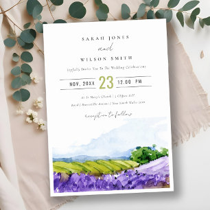 Convites Casamento de Campos de Lavanda de Aquarelas Rustic