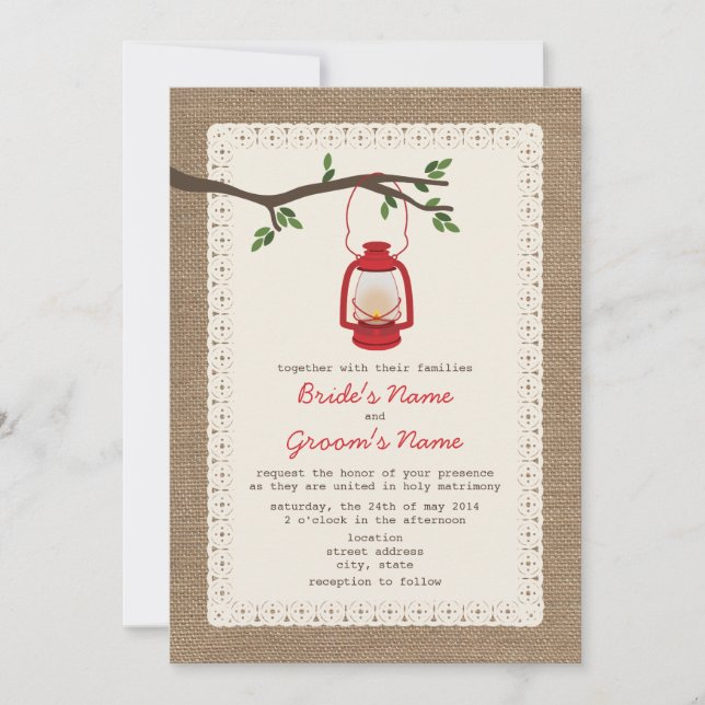 Convites Casamento De Campos Inspirados / Lanterna De Óleo (Frente)