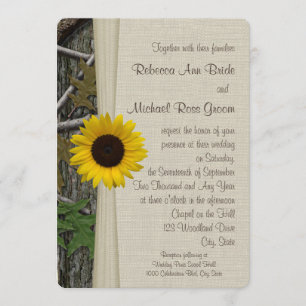 Convites Casamento de Camuflagem de Madeira Sunflower