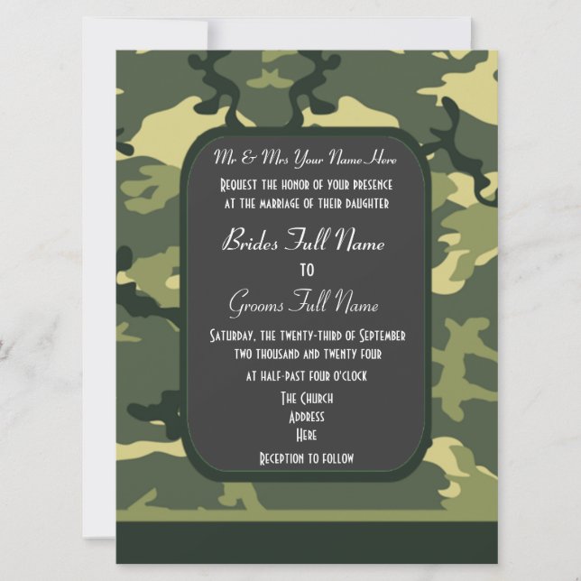 Convites Casamento de camuflagem militar verde (Frente)
