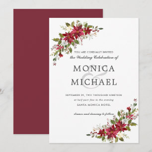 Convites Casamento de canto floral do inverno do Natal de